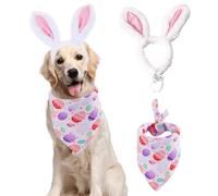 ANIAC Ensemble bandeau de Pâques pour chien et chat avec oreilles de lapin en peluche pour chiens de petite, moyenne et grande taille (rose, H + bandana, taille L)