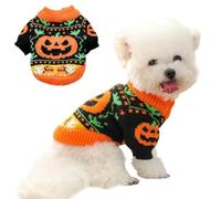 ANIAC Pull d'Halloween à col roulé en tricot chaud pour petit chien et chat - Costume d'Halloween en forme de citrouille et chat - Vêtements pour chiot fille et garçon (noir + orange, taille XL)