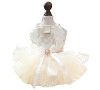 ANIAC Robe brodée pour chien et fille, tutu de princesse avec anneau pour laisse, vêtement pour chat, chihuahua, yorkshire, anniversaire de mariage (taille S, champagne)