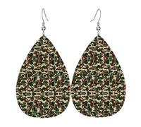Aniaml Boucles d'oreilles en cuir vert camouflage en forme de larme Texture de luxe légère - Convient pour un usage quotidien, une fête, un rendez-vous galant