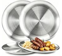 Anicy Lot de 3 Assiette Camping Assiette Inox - 20cm de Diamètreplat Inox, Vaisselle de Camping Pour Pique-nique, Randonnée, Cuisine, Fête