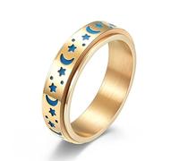 ANIEJUFI Anneau rotatif lumineux en acier inoxydable avec lune et étoile pour soulager le stress et l'anxiété pour homme et femme, taille 4-12, Métal, Aucune pierre précieuse