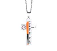 ANIEJUFI Collier avec pendentif en forme de croix en acier inoxydable avec verset de la Bible I Can Do All Things pour homme et femme, Métal, Pas de gemme