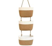 anier à Suspendre 3 Niveaux, Panier à Suspendre en Corde de Coton, Panier Mural Osier pour Salle de Bain, Cuisine et Chambre, Over the Door Storage, Marron Clair