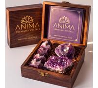 Anima® Coffret d'Améthyste pour Paix, Intuition et Repos | Élégant coffret cadeau en bois avec tour, cristal brut et petite géode d'améthyste, plus un guide détaillé