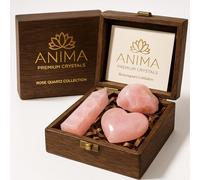 ANIMA Coffret Pierres Précieuses de Quartz Rose - Cristaux Authentiques de Madagascar : Cœur, Tour & Pierre Brute pour Amour, Guérison & Harmonie - Boîte Cadeau en Bois