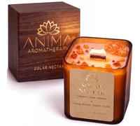 Anima® Solar Nectar Bougie aux Cristaux pour Créativité, Passion et Joie | Bougie 290g soja-cire d'abeille, mèche bois, fleur d'oranger, pierre de soleil, cornaline, coffret et guide
