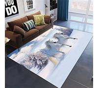 Animal 3D Cheval Tapis De Salon Grande Neiger Désert Lune Cheval Tapis De Chambre D'enfant Antidérapant Tapis Pour Couloir De Cuisine Tapis De Bain Paillasson Gameing Rug (Blanc,120x160 cm)