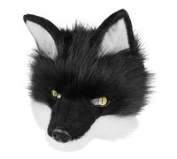 Animal à fourrure confortable rembourré pour spectacles de scène Accessoire d'Halloween avec bande élastique Personnage de loup mystérieux, noir/blanc, taille unique