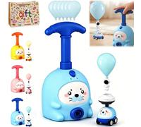 Animal Air Powered Balloon Car Toy, Balloon Launcher Toy Set with Manual Pump, 2-in-1 Flying & Racing Car, DIY Physics Learning Fun for Kids Ages 3-8, Perfect Party Favors & Birthday Gift (Blue)