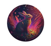 Animal Artwork Plaque en métal vintage Lapin solitaire dans la forêt Décoration murale pour café, club, bar, bureau, jardin 20,3 x 20,3 cm