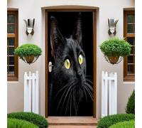 Animal Autocollants de Porte 77x200 cm Chat noir aux yeux jaunes 3D Trompe L'Oeil Auto-adhésif Vinyle Porte Papier Stickers Imperméable Mur Salon Chambre Salle Bain Décor
