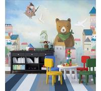 Animal Bear Cartoon House White Bird Papier Peint 3D Installation Facile Intissé Tapisserie Bureau Salon Canapé Chambre Décoration Murale-400cm×280cm