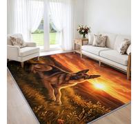 Animal Berger Allemand Tapis Salon Entree 80x150 cm Lavable en Machine | Moquette Antidérapant Doux Poil Ras Coucher Soleil Herbe Tapis Décoratif pour Chambre, Cuisine, Entrée et Maison