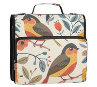 Animal Bird Vintage 3 Anneaux 3,8 cm Zippered Binder Bag with Handle Easy to Carry School Supplies Organizer for School