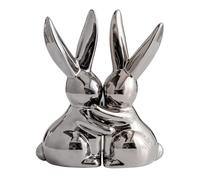 Animal Book Ends - Ceramic Bunny Ornaments, Long Ear Figurine, Detailed Rabbit Sculpture, Antique Aesthetic Support, Entrance Space Accessory, Cream Polished Stoneware Desktop Mantle Library