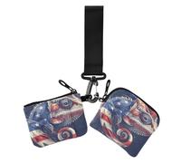 Animal Chameleon 4th of July Independence Day Portefeuille pour femme Porte-monnaie minimaliste Fermeture éclair Portefeuille avec dragonne pour femme Lot de 2, animal caméléon 4 juillet Jour de