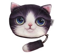 Animal Change Purse - Cat Shaped Coin Holder, Compact Pouch | Soft Fabric Zippered Coin Bag, Cat Tail Decor Case for Money, Accessories, ID, Makeup, Travel essentiall, Mini organisateur, aubergine