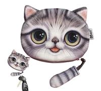 Animal Change Purse - Cat Shaped Coin Holder, Compact Pouch | Soft Fabric Zippered Coin Bag, Cat Tail Decor Case for Money, Accessories, ID, Makeup, Travel essentiall, Mini organisateur, Light Gray