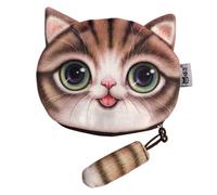 Animal Change Purse - Cat Shaped Coin Holder, Compact Pouch | Soft Fabric Zippered Coin Bag, Cat Tail Decor Case for Money, Accessories, ID, Makeup, Travel essentiall, Mini organisateur, marron,