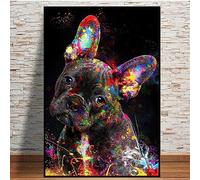 Animal Chien Affiche Graffiti Coloré Bouledogue Français Toile Tableau Art Peintures Decoration Murale pour Salon Chambre Tableau Decoration, sans Cadre (40X50CM)