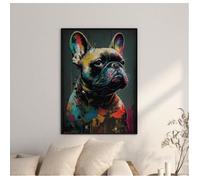 Animal Chien Affiche Graffiti Coloré Bouledogue Français Toile Tableau Art Peintures Decoration Murale 40x60cm Sans Cadre