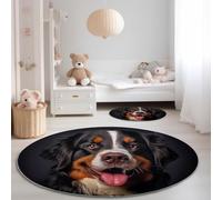 Animal Chiot Portrait Thème Rond Tapis, 60 x 60 cm Doux et Durable Rond Tapis pour Chambre Entrée Salle à Manger Cuisine, Gris Foncé intérieur Décoration De La Maison