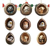 Animal Christmas Ornament, 9 Pieces Hangable Ornaments For Keychain, Christmas Tree Animal Pattern 2D Acrylic Pendant, Backpack Wall Car Rearview Mirror Festive Season Decor