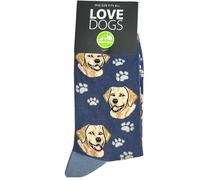 Animal Crackers Chaussettes « Love Dogs » Golden Labrador Dog Race - Tissu peluche 80 % coton - Tailles homme ou femme (UK, Alpha, taille unique, régulière, standard, homme, bleu)