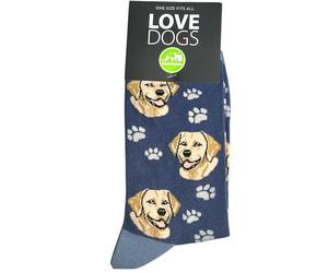 Animal Crackers Chaussettes « Love Dogs » Golden Labrador Dog Race - Tissu peluche 80 % coton - Tailles homme ou femme (UK, Alpha, taille unique, régulière, standard, homme, bleu)