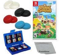 Animal Crossing: New Horizons - Nintendo Switch avec PremGear 4 couleurs différentes (lot de 8), porte-cartes de jeu à 24 emplacements et chiffon de nettoyage