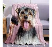 Animal De Compagnie Couverture Polaire 130 x 150 cm Yorkshire Terrier Imprimée 3D Plaid Flanelle Doux pour Lit et Jeté de Canapé, Enfant et Adulte