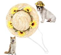 Animal de Compagnie Sombrero, Mini Chapeau de Paille pour Animaux de Compagnie Chapeaux de fête d'anniversaire avec des Fleurs, Costume de Chiot Chapeau de Paille pour Les Petits (Yellow S)