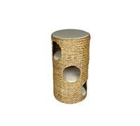 animal-design Abri pour chats en forme de tonneau Env. 70 cm Arbre à chat naturel en jacinthe d'eau Avec 3 niches douillettes pour chat (3 étages) et 1 surface de couchage, 4 coussins doux