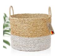 animal-design Panier de rangement rond en jonc de mer - Avec anse - Couleur : blanc/naturel - Dimensions : 3 cm