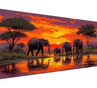 animal Diamond Painting Adulte, 5D Diamond Painting éléphant Motif avec Carré Full Drill Toile 80 x 160 cm, DIY Diamant Point de Croix Broderie Kit Complet Accessoires, Decoration Noel Murale L1-527