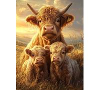 Animal Diamond Painting Adulte,5D Diamond Painting Kit Complet, Ronde Diamond Peinture Bovins Des Hautes Terres Images Cristal Débutant Art Set Cadeau Femme pour Décoration Halloween 32x40in y0l-947