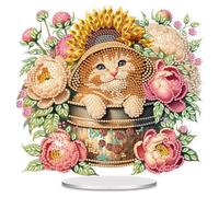 Animal DIY Acrylic Diamond Art Tabletop Painting Kit Single Sided Rhinestone Stand Up Desk Placements with Bright Diamonds and Special-Shaped Diamonds for Adults Home Office Decor Craft Gift