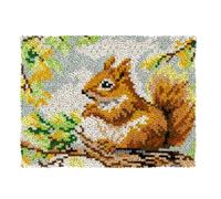 Animal Diy Kit Crochet Debutant Complet Tapis Écureuil De Dessin Animé Kit De Tapis À Crocheter Diy，Set De Fabrication De Coussin，Kits De Broderie Au Point De Croix，Travaux D'Aiguill 20x15in