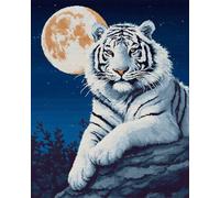 Animal Diy Kit Crochet Debutant Complet Tapis Tigre Blanc Et Lune Kits De Crochet À Nouer Diy,Broderie Artisanale,Tapisserie,Fabrication De Tapis,Cadeaux Pour Amateurs De Bricolage 100x140cm