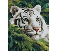 Animal Diy Tapis Kit Crochet Debutant Portrait De Tigre Blanc Kits De Crochet À Nouer Diy,Broderie Artisanale,Tapisserie,Fabrication De Tapis,Cadeaux Pour Amateurs De Bricolage 55x75cm