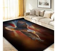 Animal Drapeau Tapis Salon Moelleux 80 x 150 cm, Tapis Chambre Poil Courts avec Aigle À Tête Blanche Américain, Ne Perd Pas Ses Poils, Antidérapant Bureau À Domicile pour Interieur, Rouge Orange
