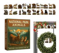 Animal du parc national - Ensemble de pendentifs en acrylique de 24 jours | Calendriers de compte à rebours de Noël - Cadeau pour les amoureux des animaux | Collection d'ornements d'arbre créatures