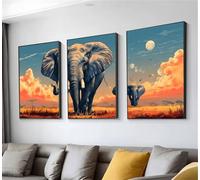 Animal Éléphant(4) Diamond Painting, 3 Pièces Diamond Painting Adulte, DIY Full Drill Loisirs Créatifs Adultes, 3 Pack Peinture Diamant Débutant, Decoration Maison Mur, Cadeau Femme 55x80cm t9n-704