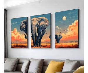 Animal Éléphant(4) Diamond Painting, 3 Pièces Diamond Painting Adulte, DIY Full Drill Loisirs Créatifs Adultes, 3 Pack Peinture Diamant Débutant, Decoration Maison Mur, Cadeau Femme 35x55cm t9n-704