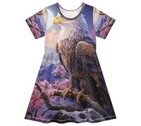 Animal en Colère Pygargue À Tête Blanche Robe Fille Été Robe Patineuse Manches Courtes Style Princesse