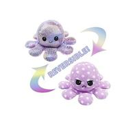 Animal en peluche Bébé poulpe recto-verso qui peut être retourné 20 cm -bleu clair + rose