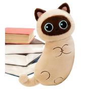 Animal en peluche de chat : forme siamoise réaliste, rembourrage en coton PP doux, mignon jouet en peluche, décoration féline réaliste pour la maison | Oreiller long et moelleux en animaux pour