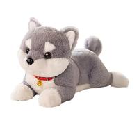 Animal en peluche de chien réaliste de 38 cm avec cloche, peluche en forme de chien réaliste couché pour bébé, petit enfant, enfant, anniversaire, chambre à coucher, interactif et pour papa