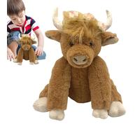 Animal en peluche de vache de Highland écossais - doux de luxe yak avec musique et son | Jouet en peluche de bétail marron avec mouvement articulaire, adorable cadeau d'anniversaire pour bamb